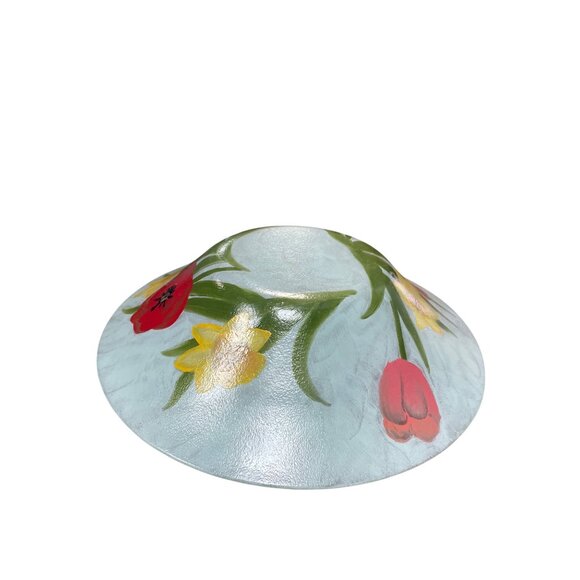 Vintage Hand-Painted frosted Floral Glass Serving fruit decorative Bowl SKU 9310 - Picture 9 of 12